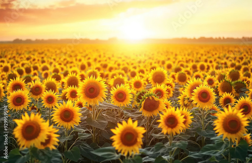 Sunflowers in the garden with sun light. Created with Ai 