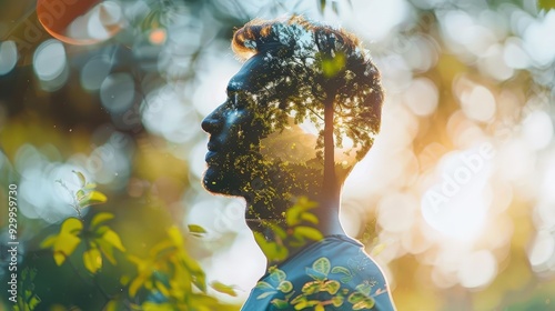 A sportsman practicing meditation, emphasizing calm and mental clarity (close up, meditation theme, surreal, double exposure, zen garden backdrop)