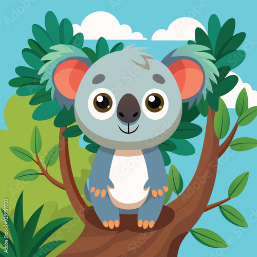 Koala on tree cartoon character
