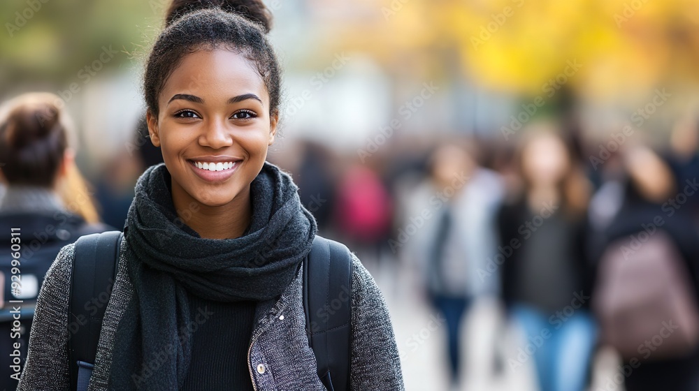 African American College Student with Dreadlocks Smiling Outdoors on Campus Walkway African American College Student with Dreadlocks Smiling Outdoors on Campus Walkway