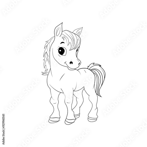 vector illustration of cute horse for coloring book or page.