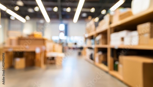 Abstract blur furniture decoration and warehouse store interior for background