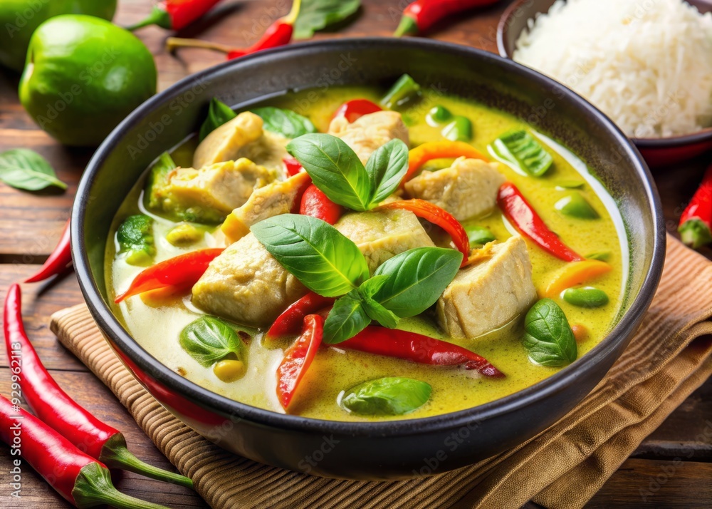 ThaiGreenCurryChickenCoconutMilkSpicyVibrantExoticGreenRedYellow ThaiGreenCurryChickenCoconutMilkSpicyVibrantExoticGreenRedYellow