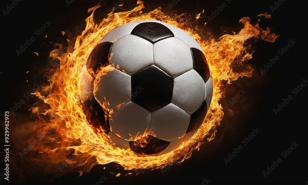 Fototapeta premium A soccer ball burning in flames