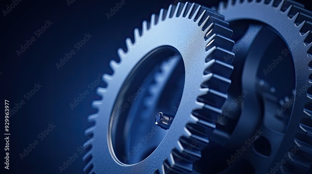 Detailed shot of a single mechanical gear on a dark blue background, highlighting its complexity and engineering. Detailed shot of a single mechanical gear on a dark blue background, highlighting its complexity and engineering.