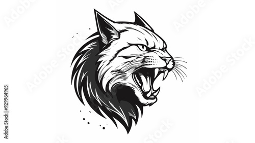 Cat Head Logo Sketch Style - Animal Face Feline Tattoo Portrait Print Wild Mammal Fur
