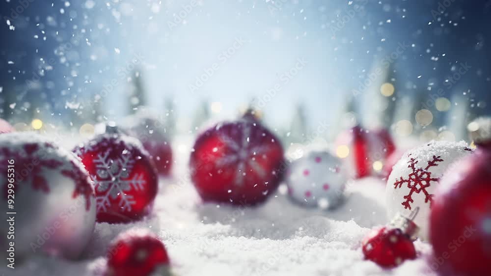 Christmas Decoration of Red Christmas Balls on Snow Christmas Decoration of Red Christmas Balls on Snow