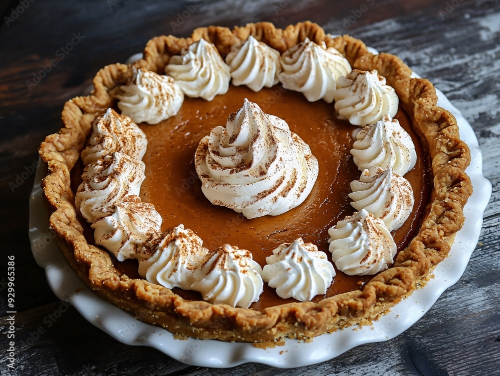 Pumpkin Pie with Decorative Crust, Whipped Cream, and a Sprinkle of Cinnamon Pumpkin Pie with Decorative Crust, Whipped Cream, and a Sprinkle of Cinnamon
