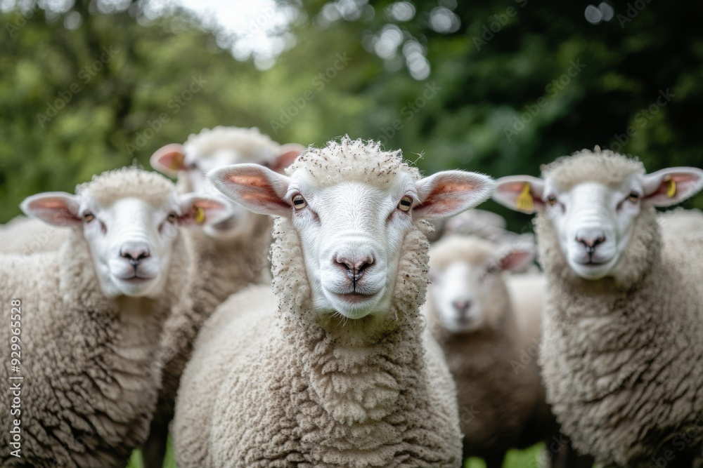 Fototapeta premium A group of sheep in the countryside, all white sheep