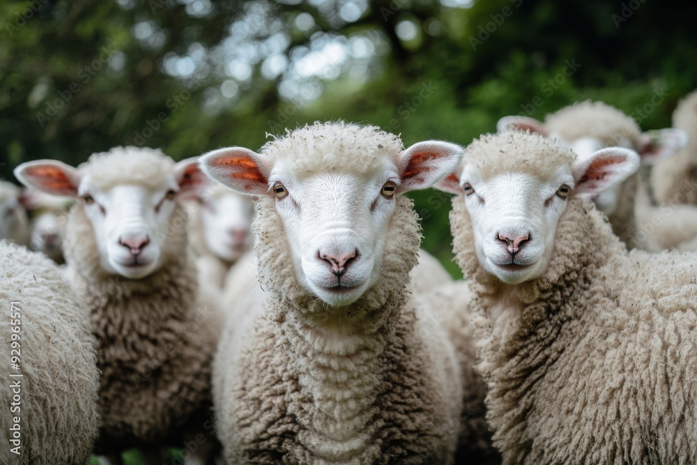 A group of sheep in the countryside, all white sheep A group of sheep in the countryside, all white sheep