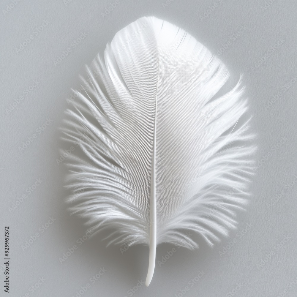 A white feather on a gray background with no other objects, AI A white feather on a gray background with no other objects, AI