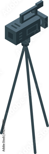 Professional digital camcorder standing on tripod is recording video blog
