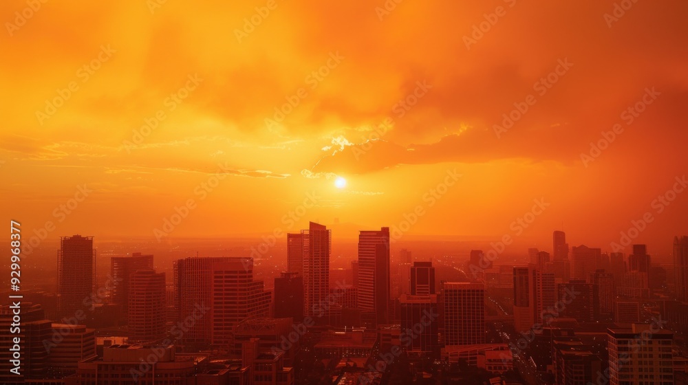 Captivating Sunset Over Urban Skyline With Dramatic Clouds on a Clear Evening Captivating Sunset Over Urban Skyline With Dramatic Clouds on a Clear Evening