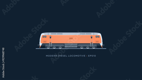 Modern diesel locomotive. Side view. Flat vector illustration photo