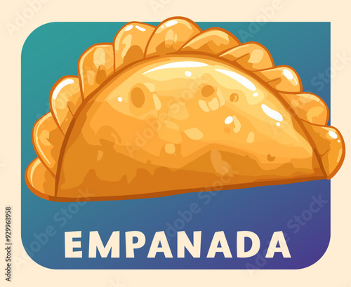 Cartoon vector illustration of a delicious empanada. Delightful vector illustration of a flat design empanada, a popular fried pastry with savory fillings. A traditional meal 