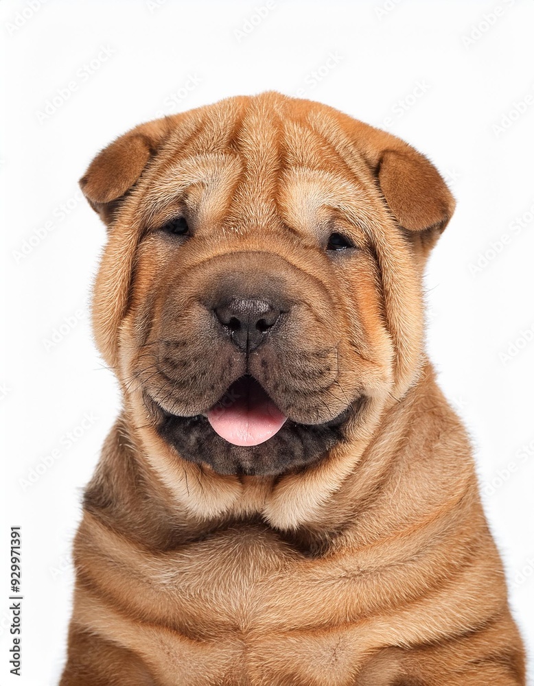 Obraz premium 笑顔のシャー・ペイの子犬のポートレート（Portrait of a smiling Shar-Pei puppy on white background） 