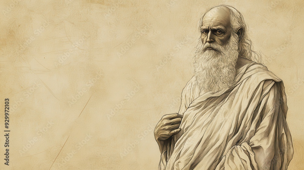 Fototapeta premium Biblical Illustration of Eliphaz’s Second Speech - Eliphaz Emphasizing That No One Is Righteous Before God, Urging Humility, Beige Background