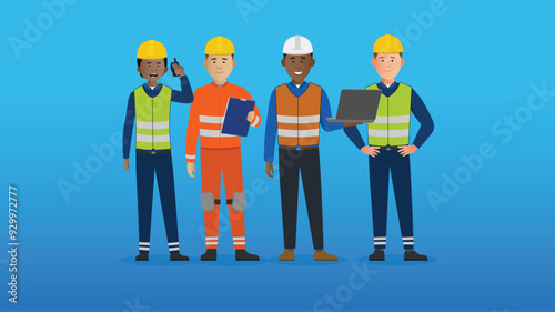Simple flat construction maintenance workers vector diverse characters concept. Easy to edit flat modern trendy style.	