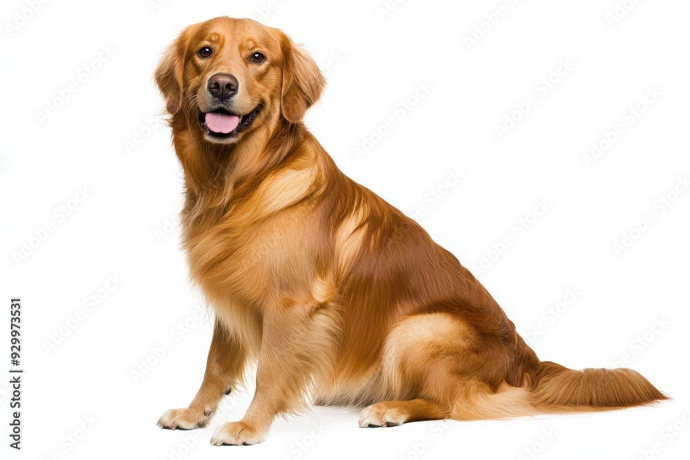 A cheerful Golden Retriever sits attentively, showcasing its beautiful golden fur and friendly expression in a clean setting. A cheerful Golden Retriever sits attentively, showcasing its beautiful golden fur and friendly expression in a clean setting.