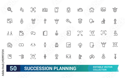 Succession planning icon collection set. Collection and pack of linear web and ui icons. Editable stroke. Vector illustration.