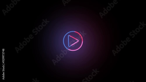 Play buttton animation.Glowing neon line video play button like simple isolated animation.animation saber video on black colour background. photo