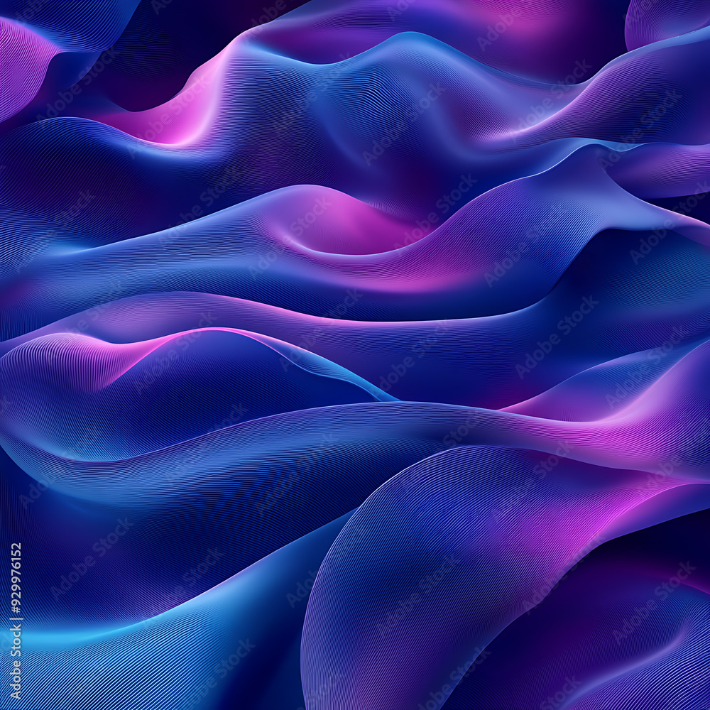 Obraz premium An elegant digital background with gently undulating waves in a triad of soft lavender, cool turquoise.