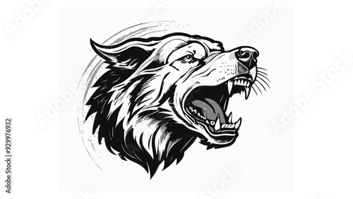 Dog Head Logo Sketch Style - Animal Face Tattoo Portrait Print Wild Mammal Fur
