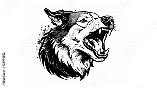 Dog Head Logo Sketch Style - Animal Face Tattoo Portrait Print Wild Mammal Fur
