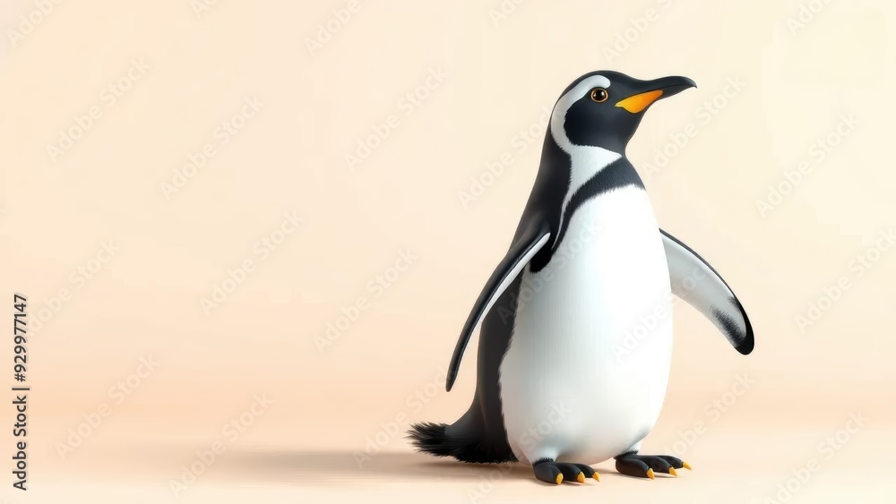 Fototapeta premium Cute Penguin Standing on a Light Background