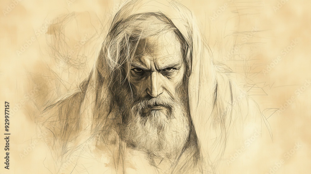 Biblical Illustration of Job’s Determined Expression, Declaring Unwavering Faith in God Despite His Suffering, Beige Background Biblical Illustration of Job’s Determined Expression, Declaring Unwavering Faith in God Despite His Suffering, Beige Background