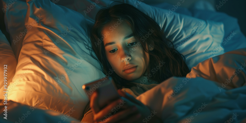 Sad person checking their smartphone at night. Woman scrolling through social media on her phone screen. Internet addiction in adults. Sad person checking their smartphone at night. Woman scrolling through social media on her phone screen. Internet addiction in adults.