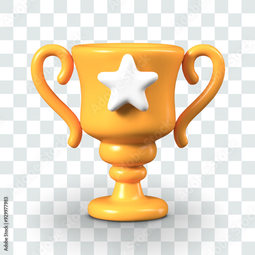 Golden goblet with two handles and star. Game trophy for winner