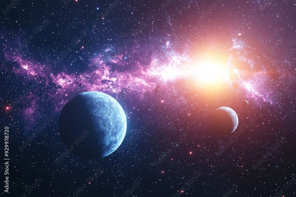 Obraz premium Space cosmic illustration with planets scene created with Generative AI