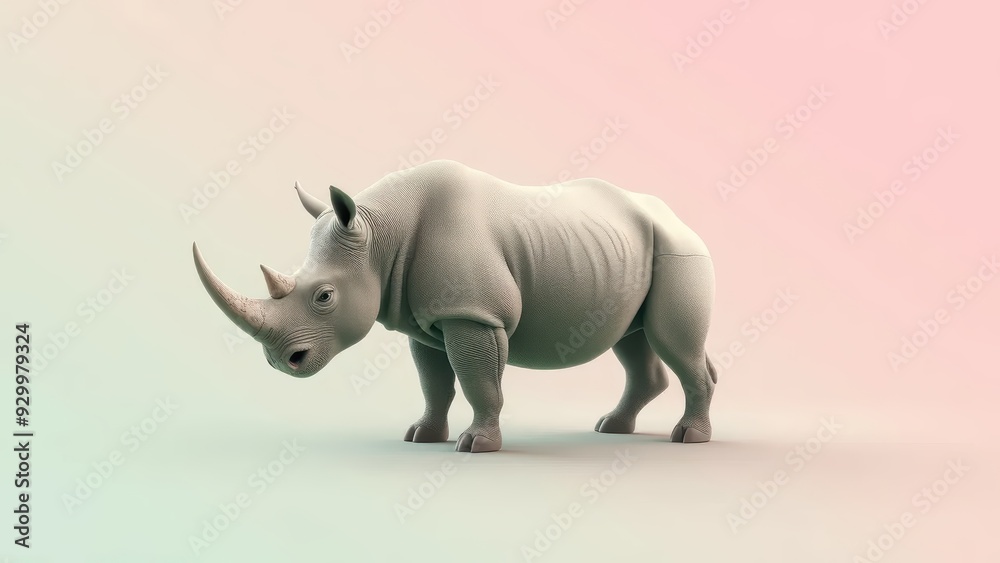 Fototapeta premium White Rhinoceros on Pastel Background