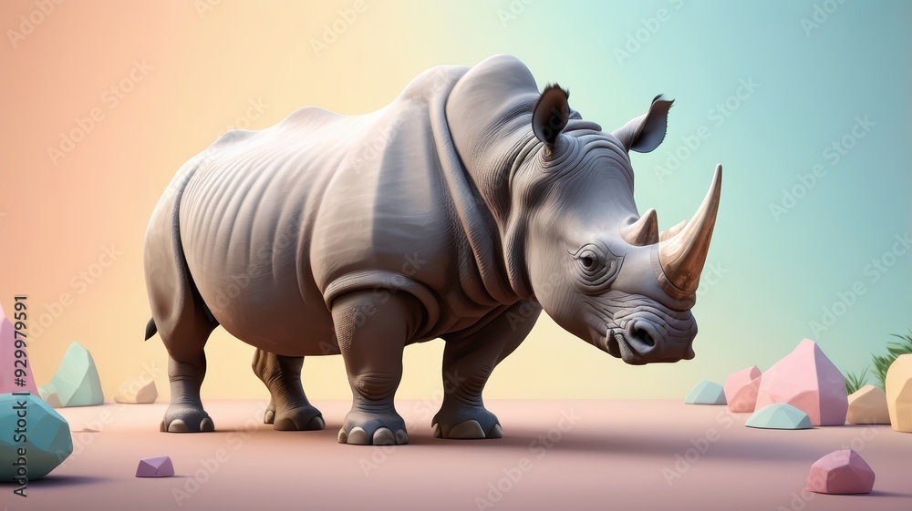 Fototapeta premium White Rhinoceros in a Colorful Landscape