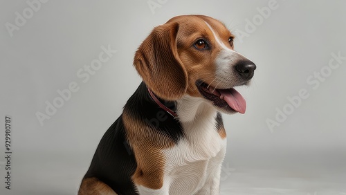 happy beagle portrait sitting and standing isolated on a white background