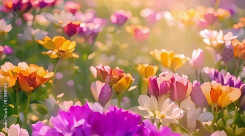 beautiful background of colorful flowers with bright atmosphere, 4k video, generated ai
