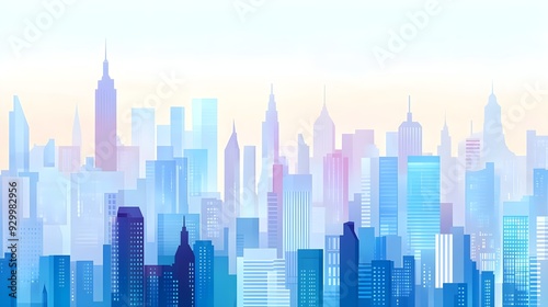 Cityscape Skyline, Blue & White Urban Illustration