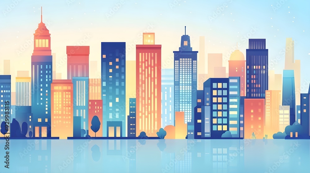 Colorful City Skyline Reflection Illustration Colorful City Skyline Reflection Illustration
