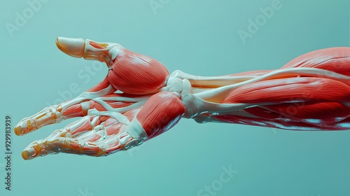 A dynamic 3D rendered CT scan of a human limb, with enhanced visual contrast showing muscles and bones, soft ambient lighting creating a clinical environment, detailed medical art style, focused and
