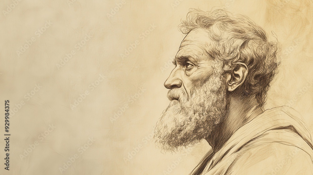 Fototapeta premium Biblical Illustration of Job Reflecting on His Past Prosperity with Wealth, Family, and Honor, Beige Background