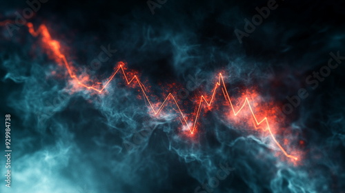 A sharp downward trend graph on a smoky abstract background
