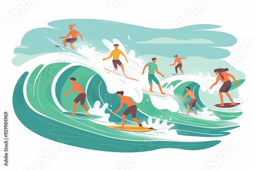 Surfers catching waves at a popular beach break skillful maneuvers and exhilarating rides