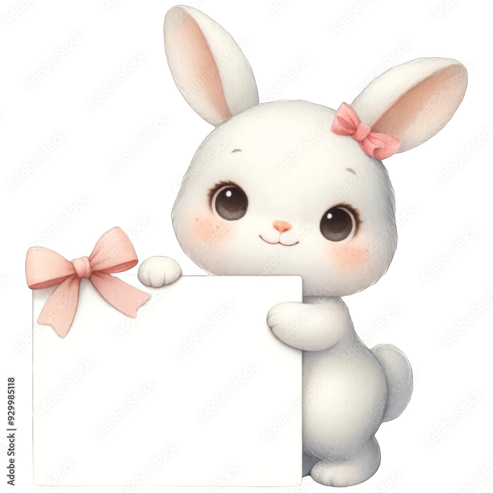 A rabbit with white paper cartoon illustration A rabbit with white paper cartoon illustration