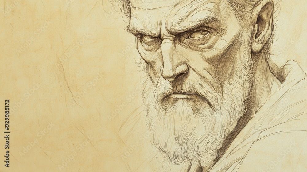 Biblical Illustration of Job Reflecting on Past Prosperity - Contrasting His Former Wealth with His Present Suffering, Beige Background Biblical Illustration of Job Reflecting on Past Prosperity - Contrasting His Former Wealth with His Present Suffering, Beige Background