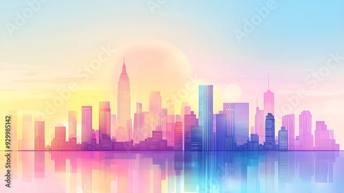 Cityscape Sunset with Reflection - Urban Landscape Background