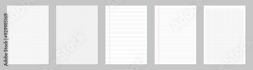 Creative vector illustration of realistic square, lined paper blank sheets set isolated on transparent background. Art design lines, grid page notebook with margin. Abstract concept graphic element