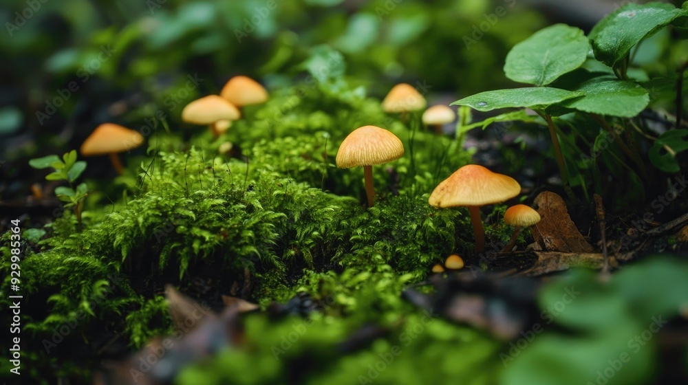 A close-up of vibrant green moss, small mushrooms, and rich soil on a forest floor, emphasizing the intricate details of nature. A close-up of vibrant green moss, small mushrooms, and rich soil on a forest floor, emphasizing the intricate details of nature.