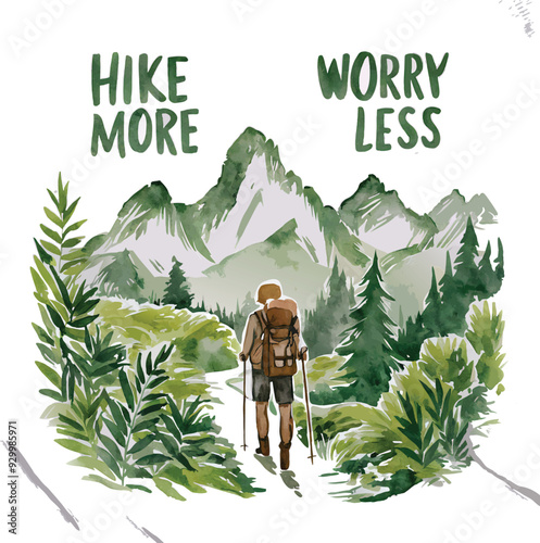 Hike More, Worry less concept- hiking t shirt design vector 