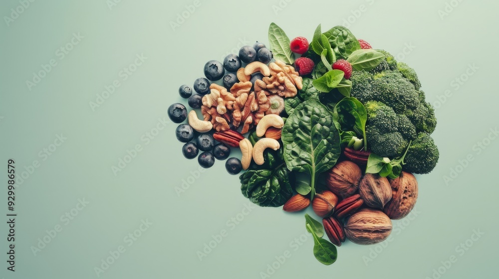 custom made wallpaper toronto digitalA brain-shaped arrangement of various fruits and nuts emphasizes the importance of nutrition in cognitive health and brain function.